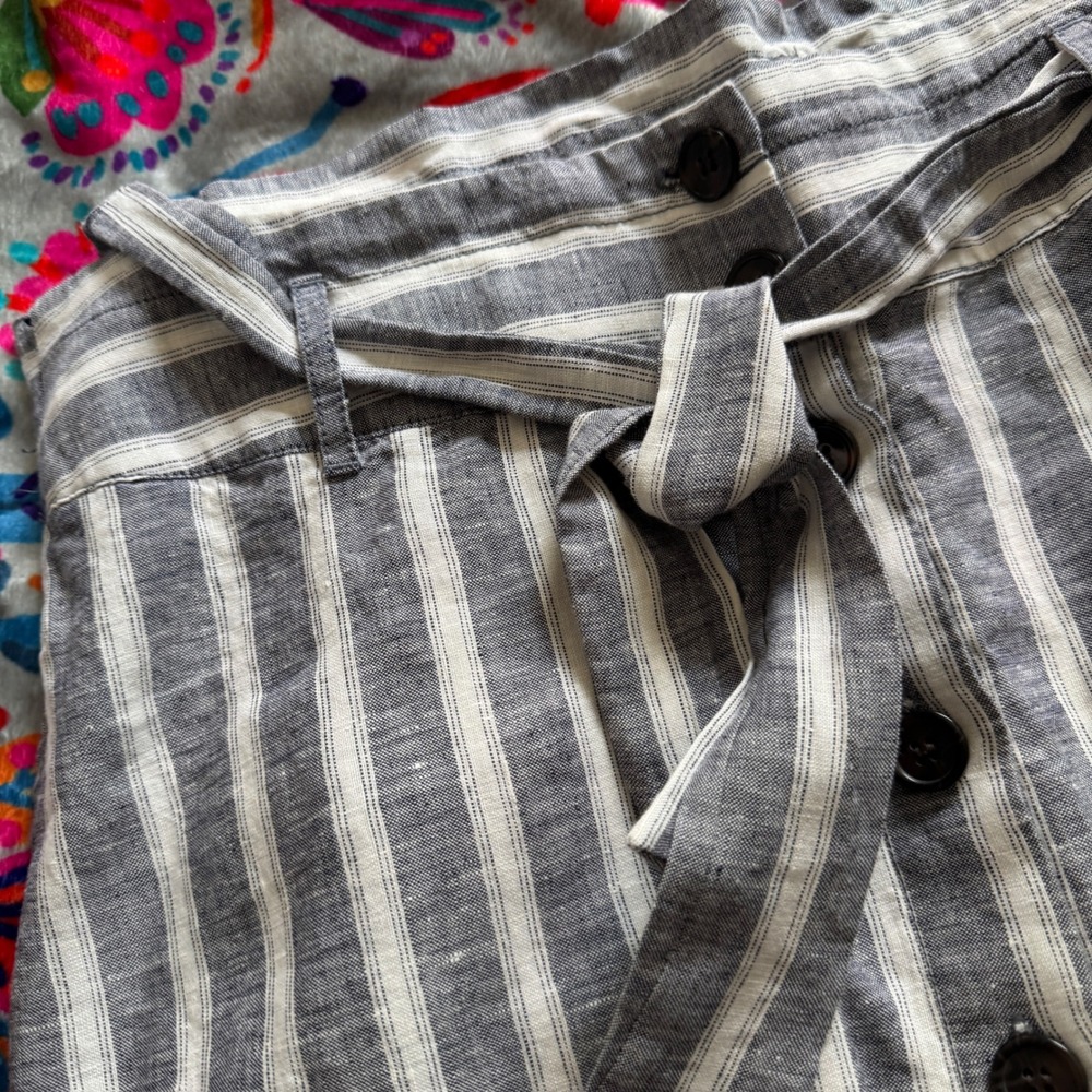 Christian Siriano Skirt 2X Grey White Stripe Linen Button Front Tie Waist Midi - Picture 8 of 8